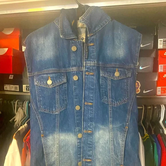 Zara Brand Men’s sleeveless denim hoodie Sz L - Picture 1 of 3